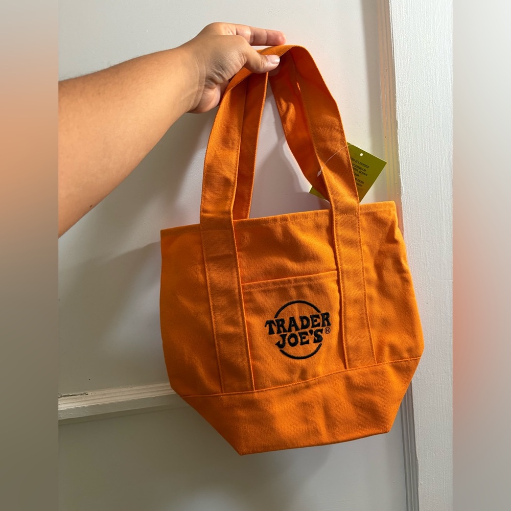 NWT Trader Joe's Canvas New Halloween Mini Tote Bag orange and black - Picture 2 of 3